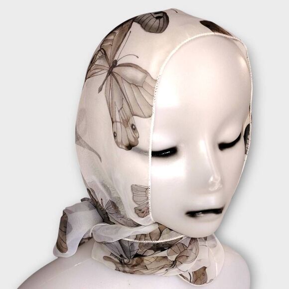 Womens Scarf Chiffon Butterflies Black White Rectangle 60x13 Wrap Style Glamour - Picture 2 of 6